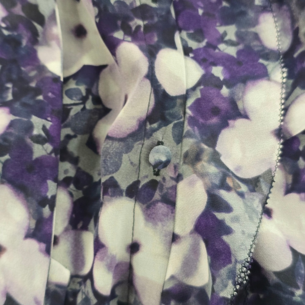 Jones New York Petite Purple Floral Chiffon Button Front Blouse 12P Long Sleeve - Picture 4 of 10